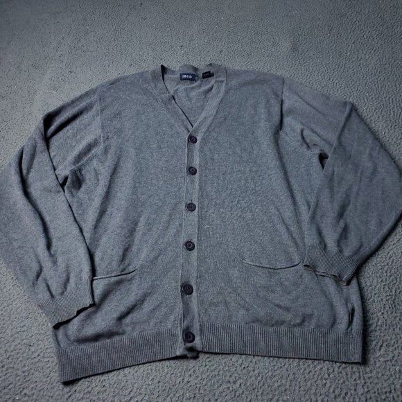 IZOD Cardigan Sweater Mens L Large Gray Cotton Button - Picture 1 of 11